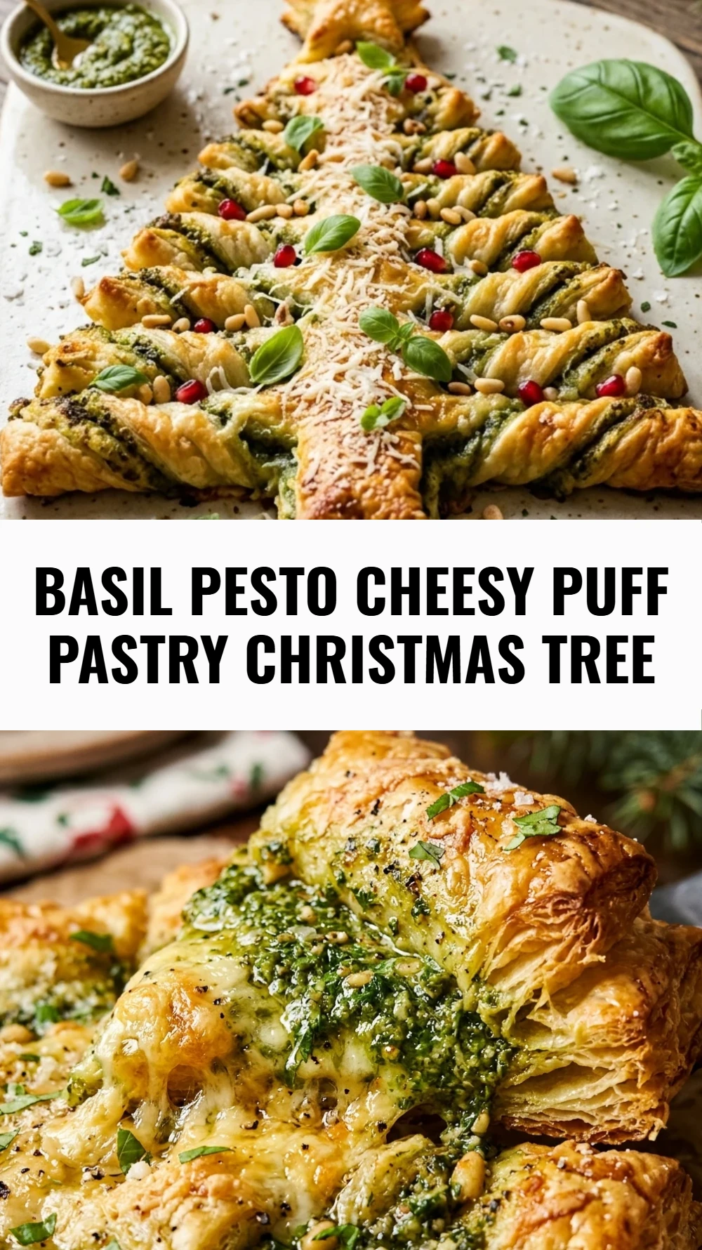 Basil Pesto Cheesy Puff Pastry Christmas Tree