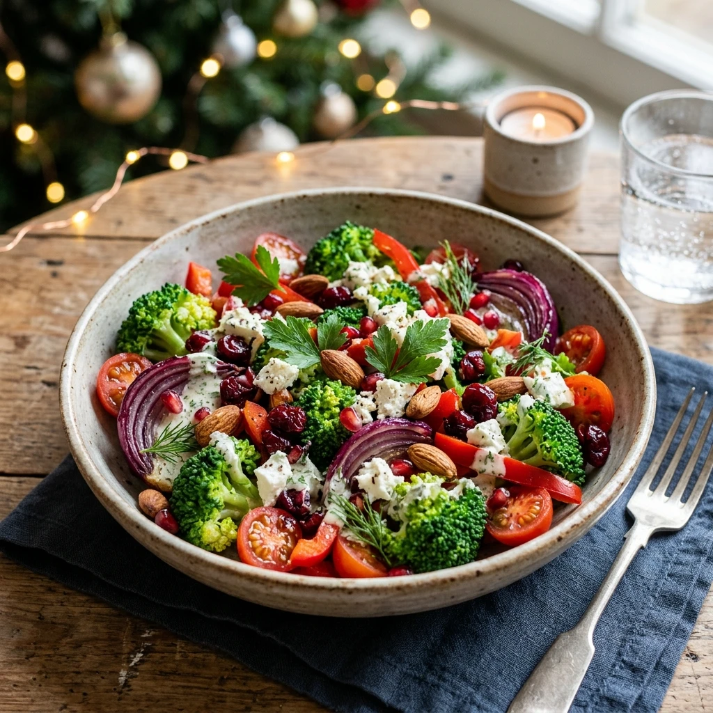 Christmas Salad with Broccoli and Red Onions