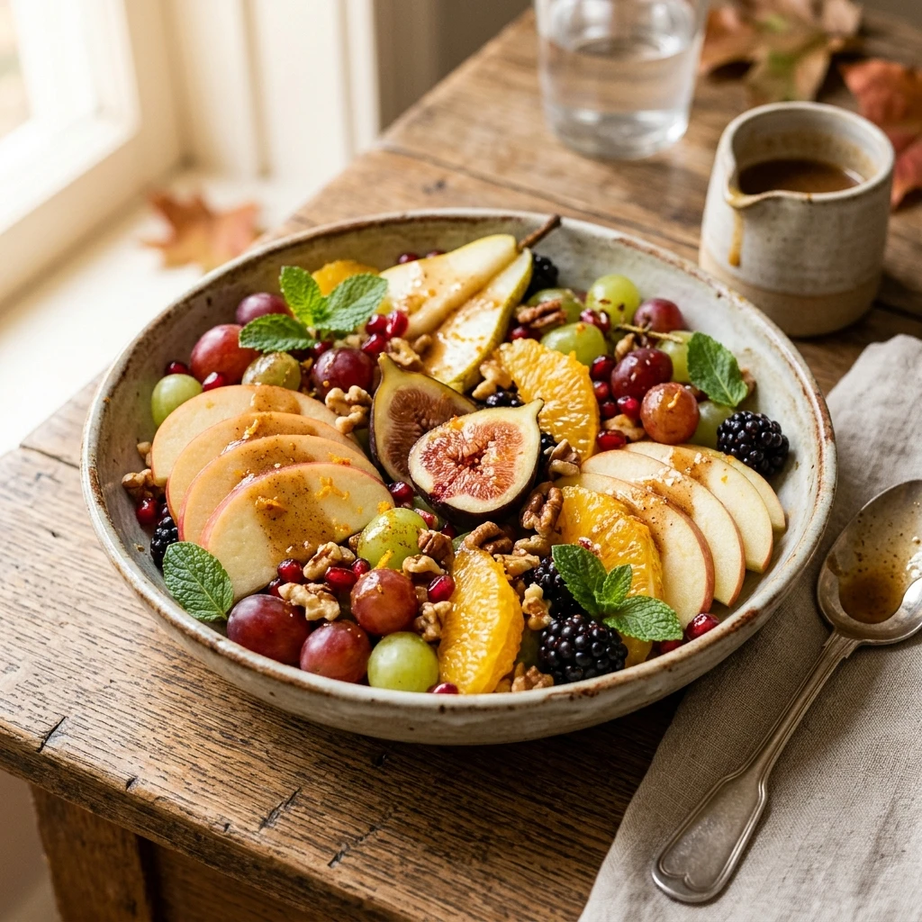 Fall Fruit Salad with Maple-Cinnamon Citrus Dressing