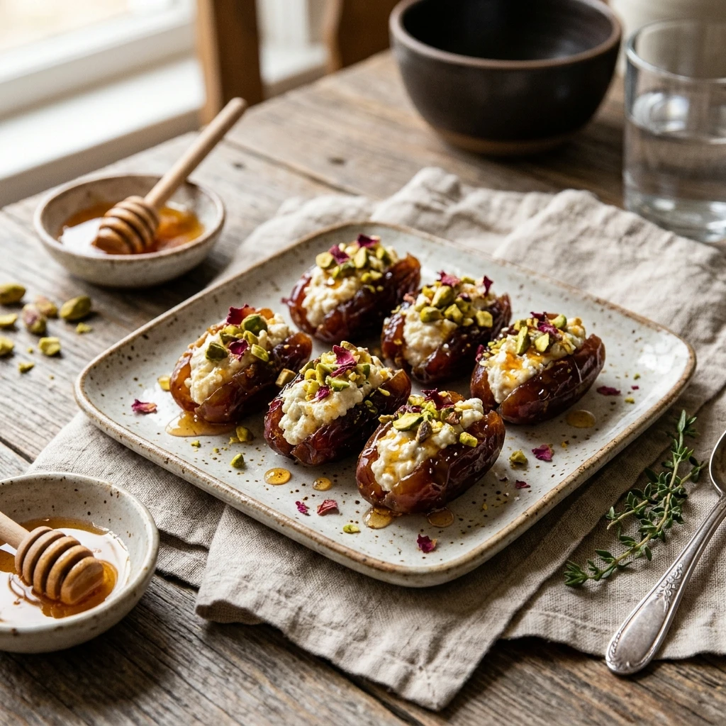 Honey Pistachio Ricotta Stuffed Dates Appetizers