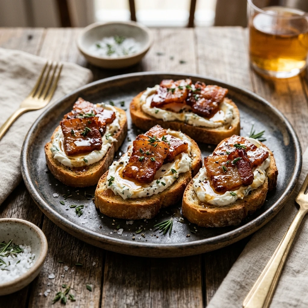 Maple Bacon Goat Cheese Crostini