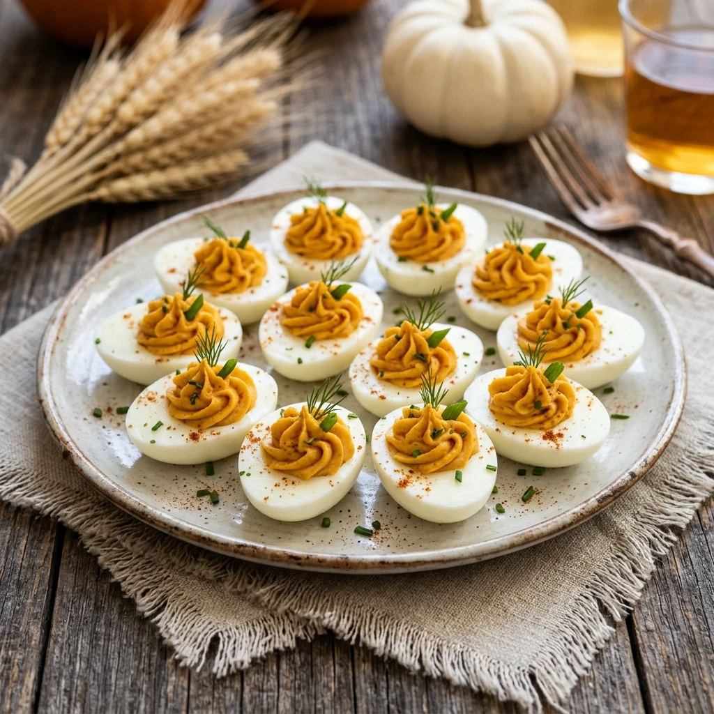 Pumpkin Deviled Eggs Thanksgiving Appetizers