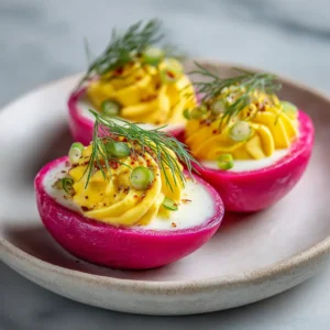Pink Pickled Deviled Eggs