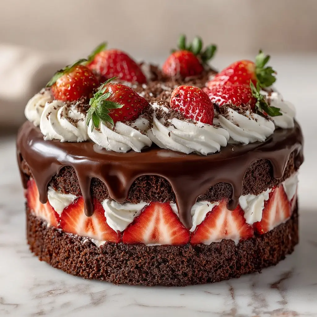Irresistible Strawberry Chocolate Shell Cake