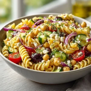 Quick High Protein Greek Pasta Salad
