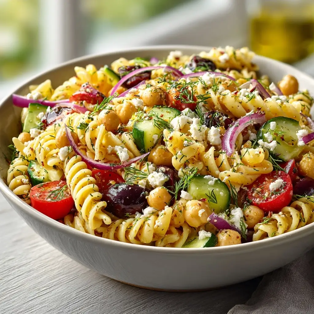 Quick High Protein Greek Pasta Salad