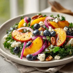 Summer Peach Blueberry Kale Salad