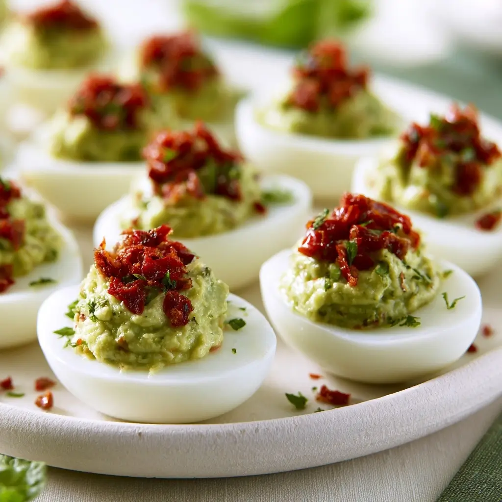 Bright Green Pesto & Sundried Tomato Deviled Eggs