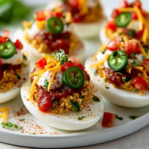 Loaded Taco Deviled Eggs With Salsa & Sour Cream