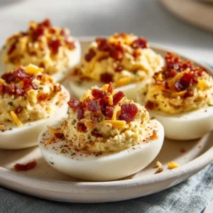 Smoky Bacon Cheddar Deviled Eggs Crowd Pleaser