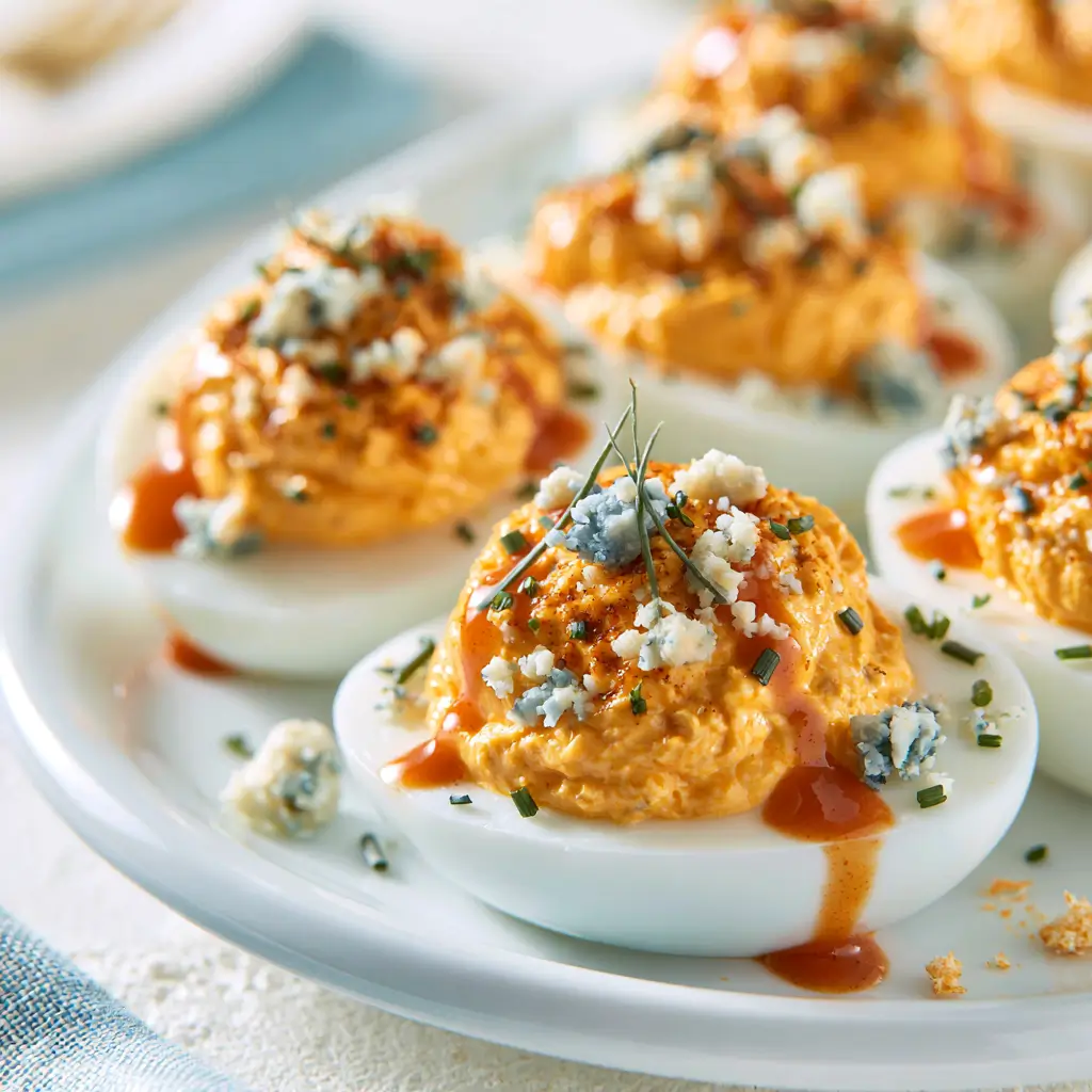 Buffalo Blue Cheese Deviled Eggs Game Day Snack