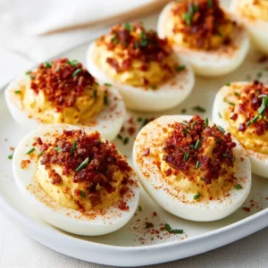 Classic Deviled Eggs With Crispy Bacon Crumble Topping