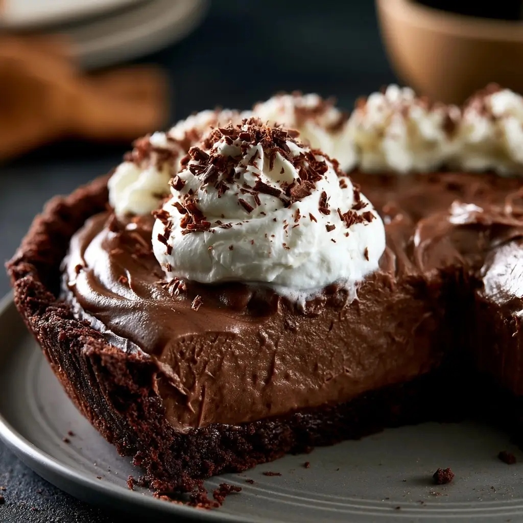 Homemade Chocolate Pudding Pie With Brownie Crust