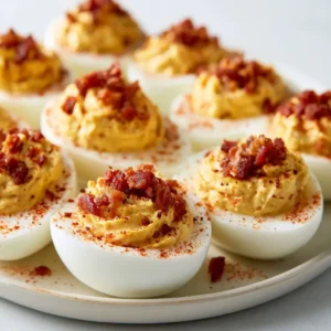Smoky Chipotle Bacon Deviled Eggs Brunch Appetizer Idea