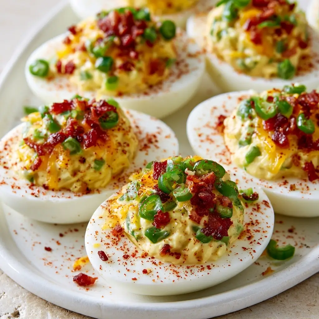Spicy Jalapeño Popper Deviled Eggs Game Day Favorite