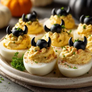 Devil Deviled Eggs With Tail And Horns For Halloween