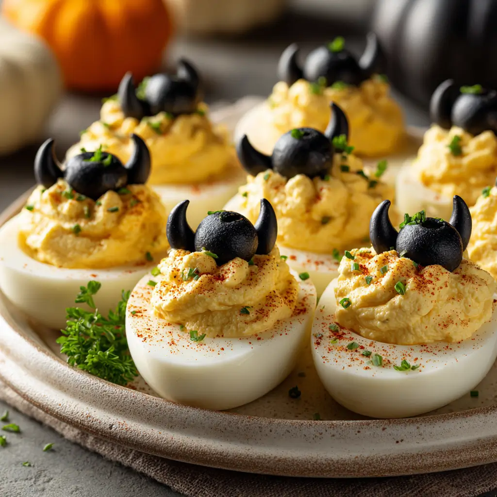 Devil Deviled Eggs With Tail And Horns For Halloween
