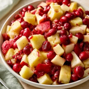 Cranberry Pineapple Apple Salad For Autumn And Winter Holidays, Thanksgiving And Christmas