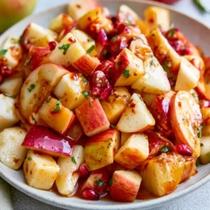 Delicious Apple Fruit Salad With Warm Fall Spice Dressing. Perfect For Thanksgiving