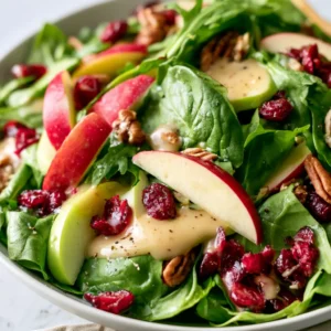 Fall Inspired Apple Cranberry Spinach Salad With Creamy Apple Cider Vinaigrette | Thanksgiving Salad