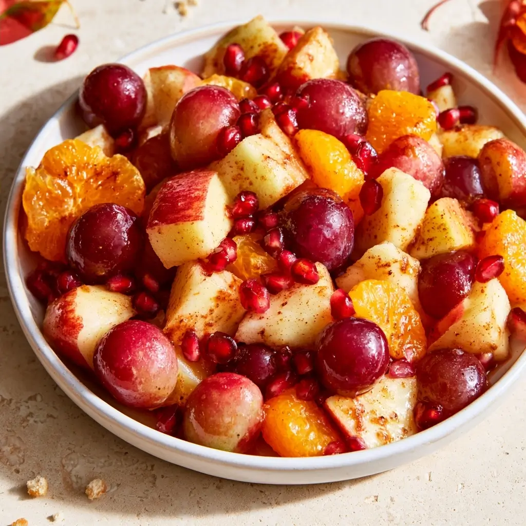 Healthy Spiced Fall Fruit Salad Recipe With Fuji Apple, Red Grapes, Mandarin Orange & Pomegranate
