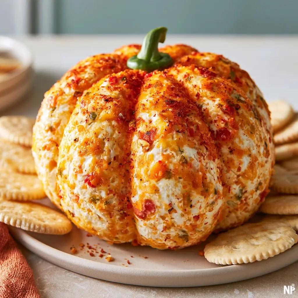 Pumpkin Shaped Vegetable Cream Cheese Cheeseball For Thanksgiving
