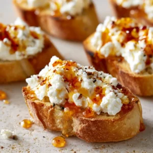Whipped Feta Crostini With Hot Honey Appetizer For Thanksgiving & Holiday Parties