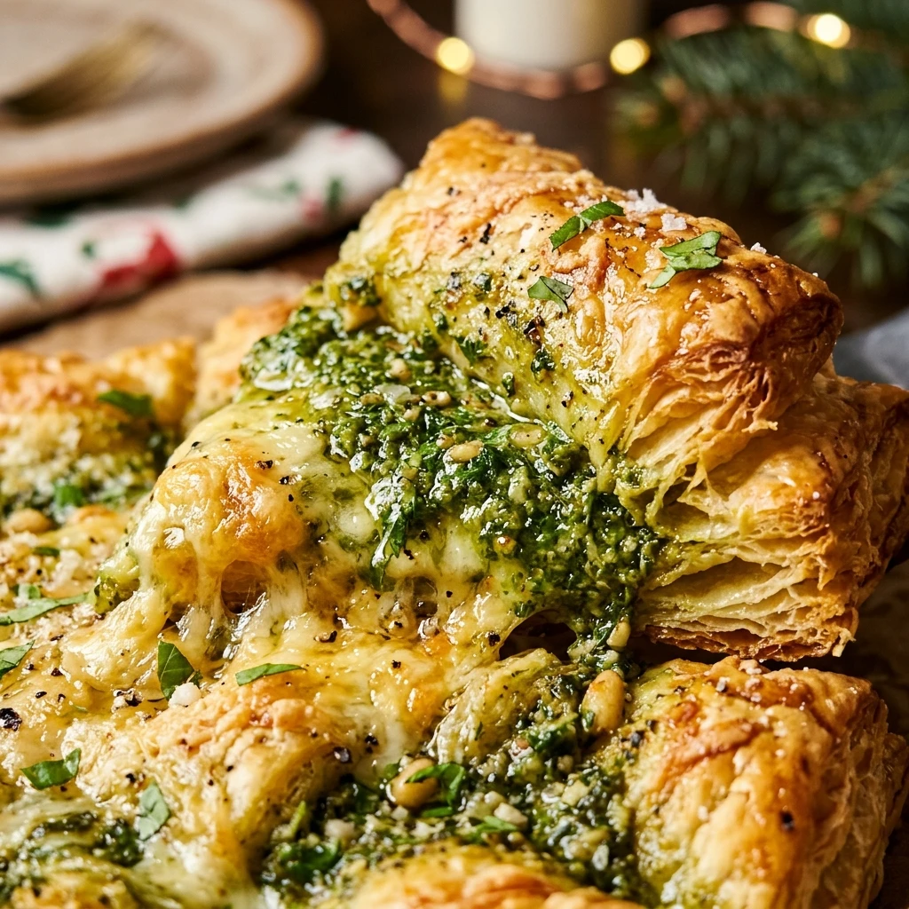 Basil Pesto Cheesy Puff Pastry Christmas Tree